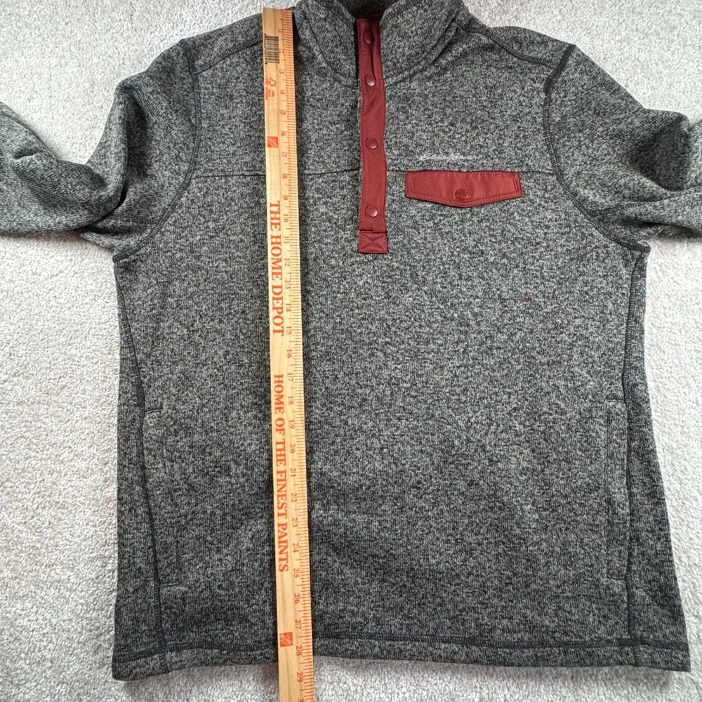 Eddie Bauer Mens Large Gray Marled Fleece Quarter Snap Pullover Sweater Jacket